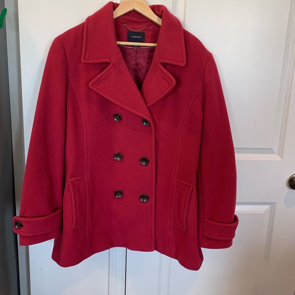 Lands’ End, pink, pea coat, size 24, womens